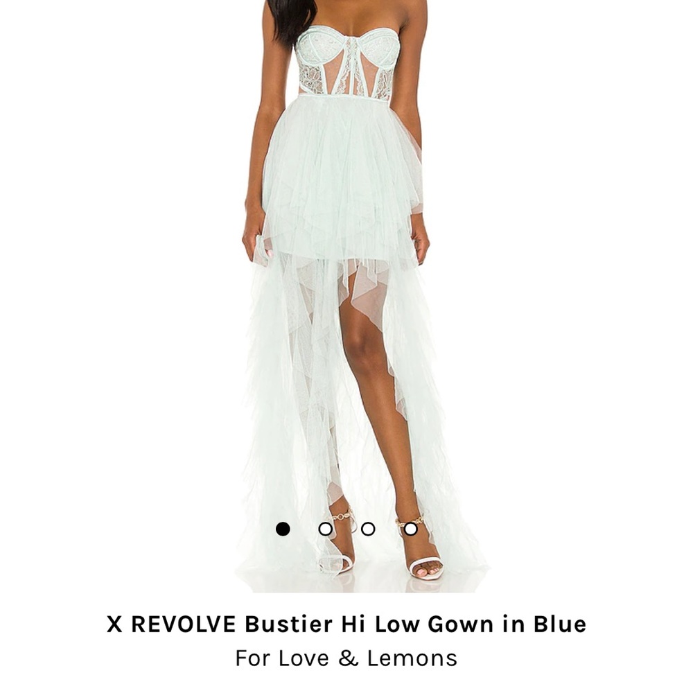 For Love and Lemons X Revolve Bustier Hi Low Gown in light blue - Picture 4 of 4